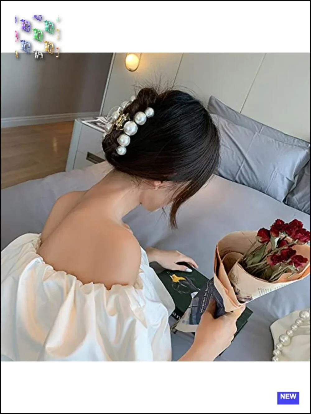 Large Pearl Hair Claw Clips for Strong Hold - Nonslip Jaw Clips for Thick/Thin